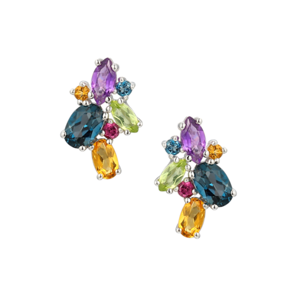 Sterling Silver Multi Coloured & Shaped Stone Stud Earrings Media 1 of 1