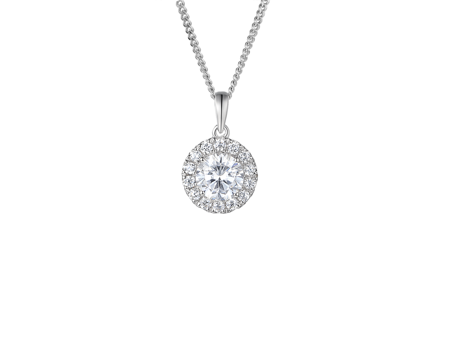 Sterling Silver Halo CZ Necklace