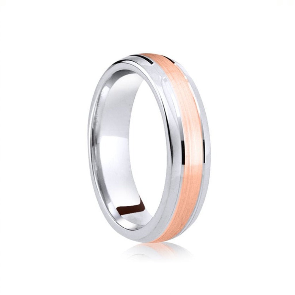 18ct Rose & Platinum Inlaid Groove Polished Classic Medium 5mm Wedding Band