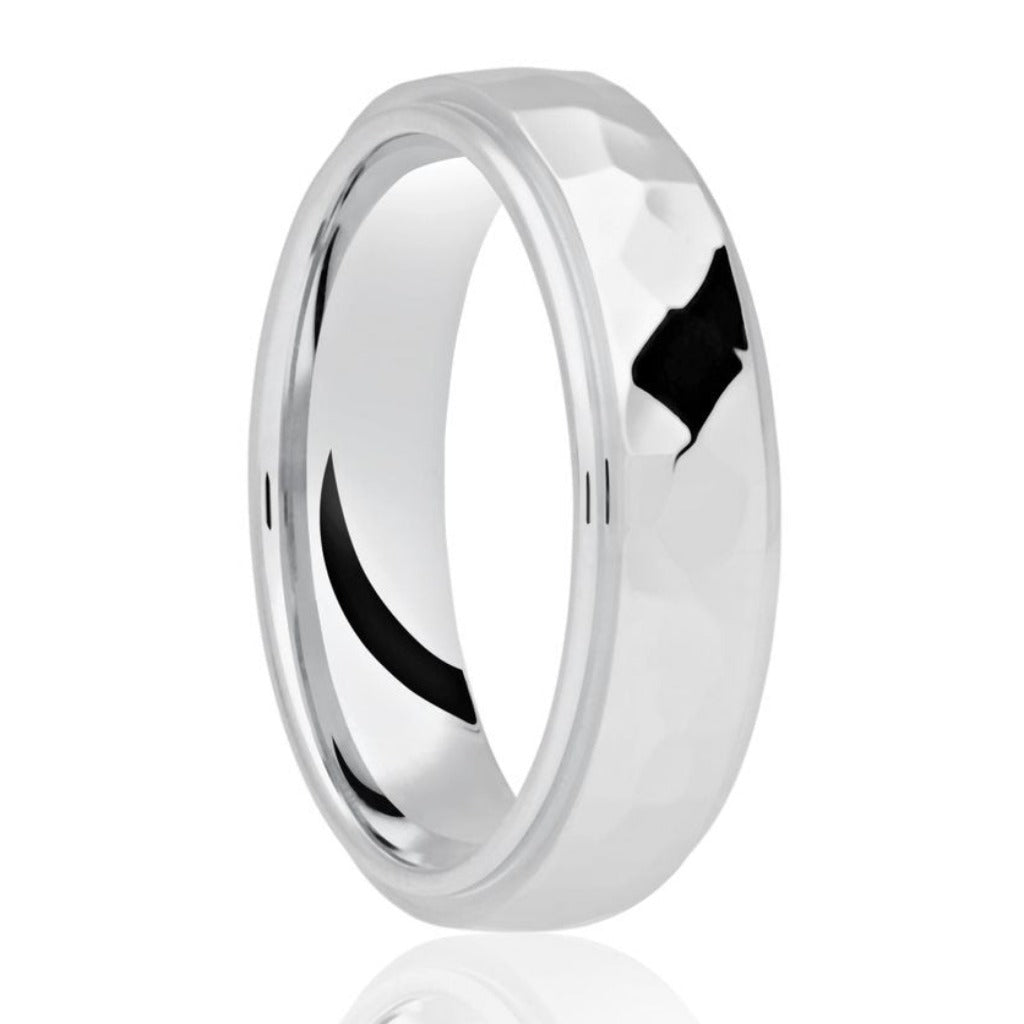 Platinum Hammered Polished Classic Medium 6mm Wedding Band
