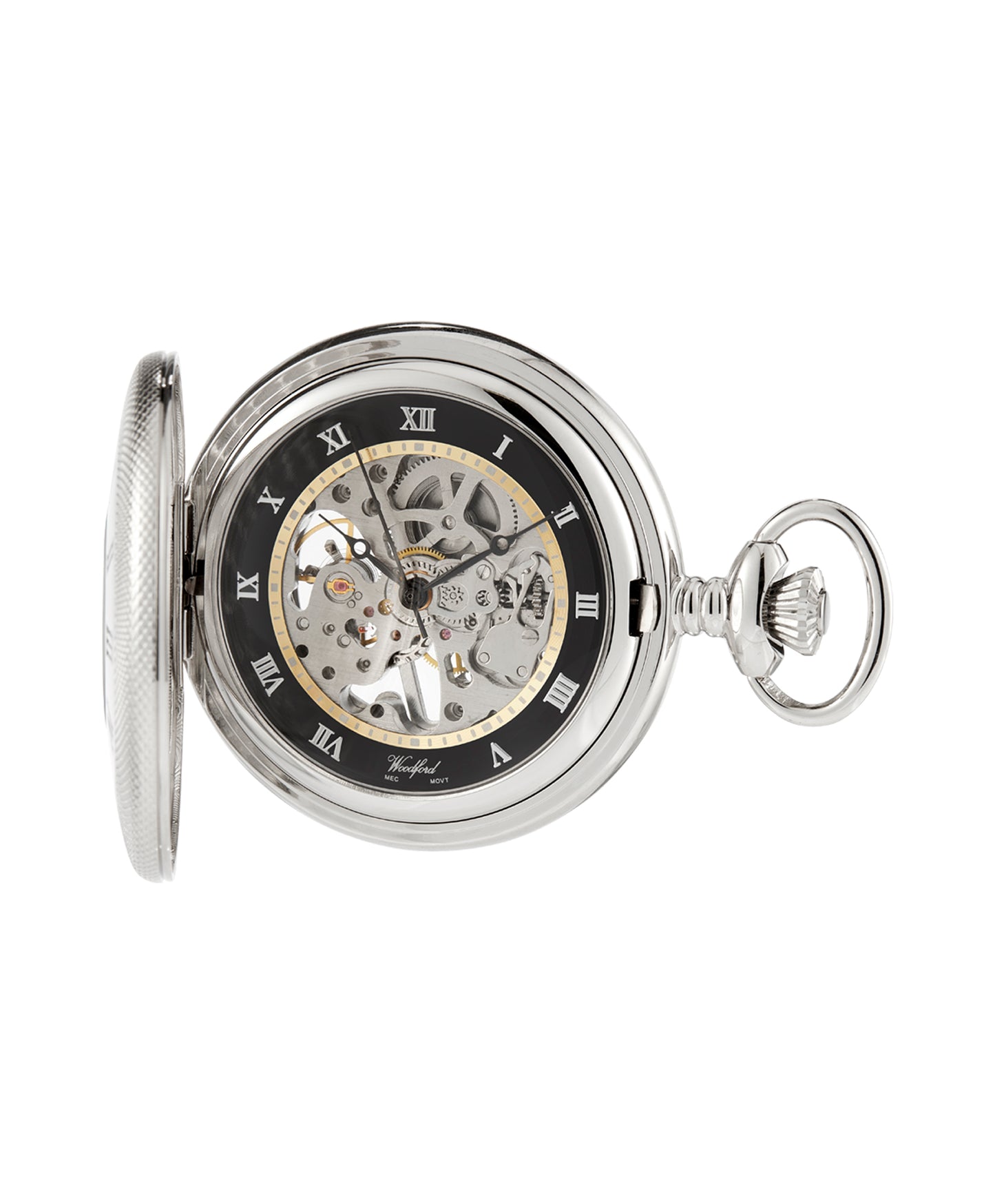 Woodford Chrome Half Hunter Skeleton Pocket Watch