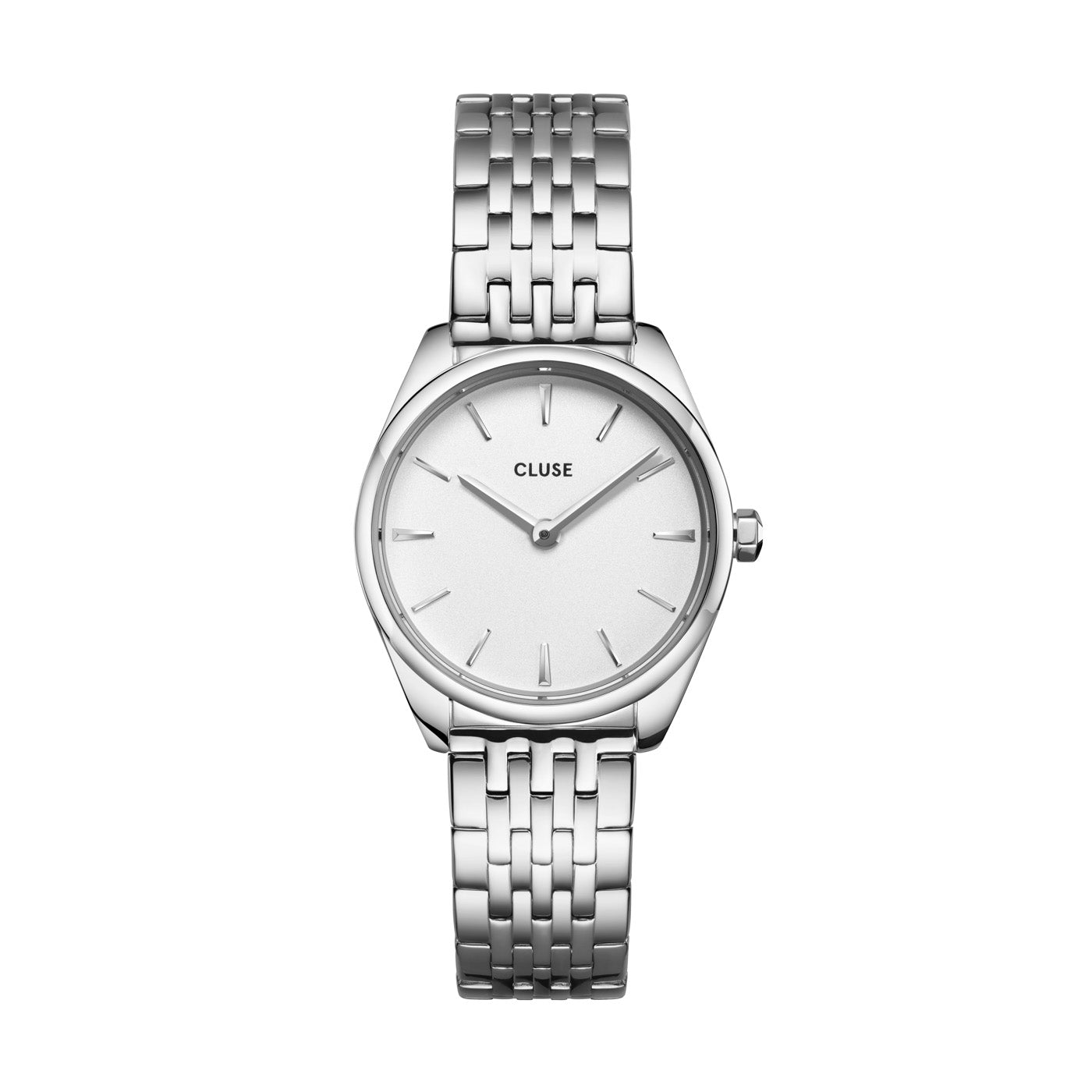 An image of Cluse 25mm Féroce White Dial Stainless Steel Link Watch From official stockists Jack Murphy Jewellers