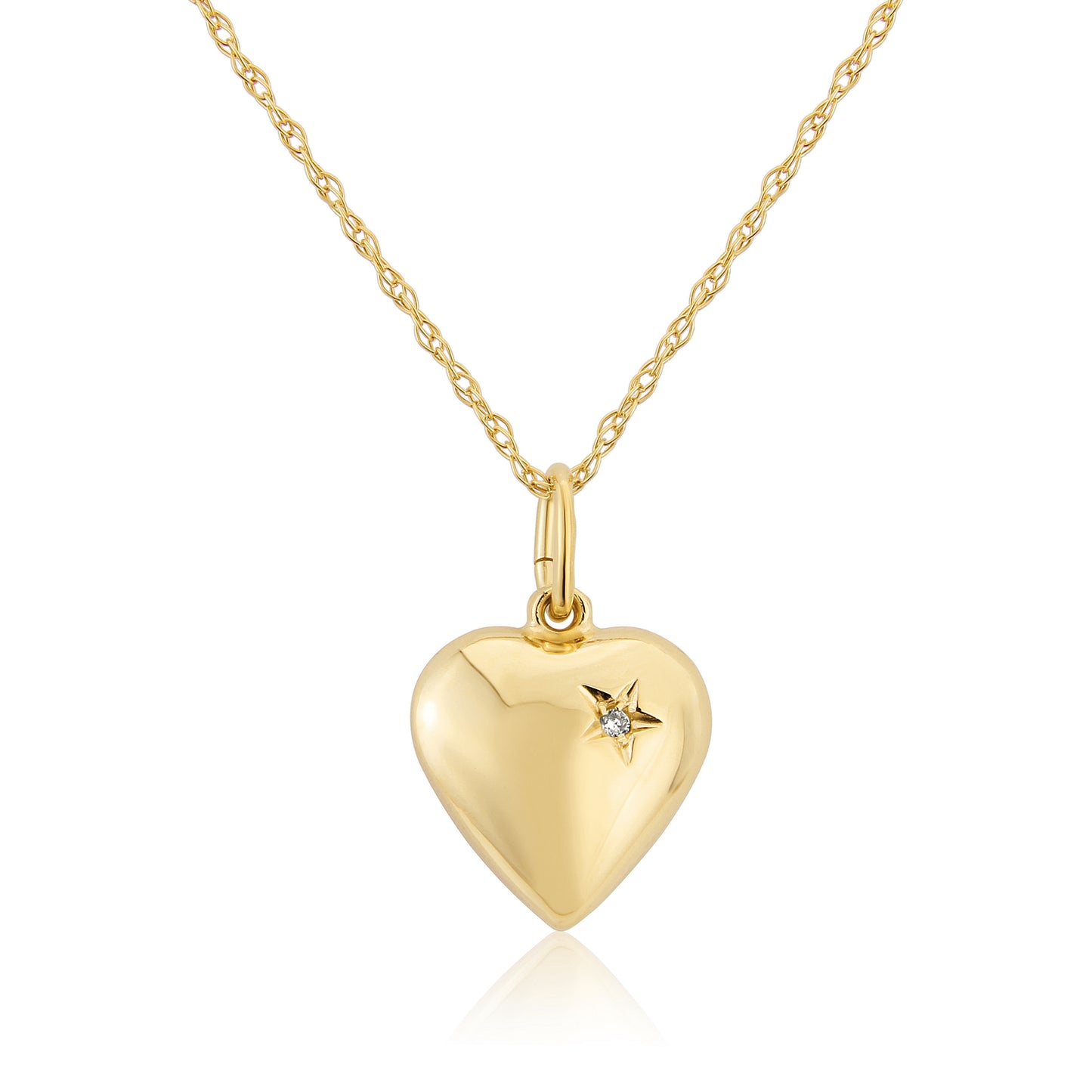 9ct Yellow Gold Puff Heart & Set Diamond Necklace
