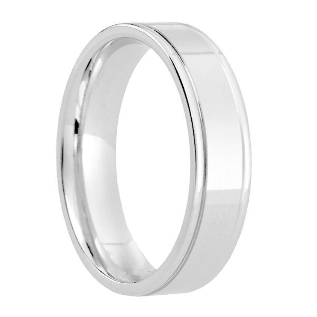 Platinum Inlaid Groove Flat Court 6mm Wedding Band