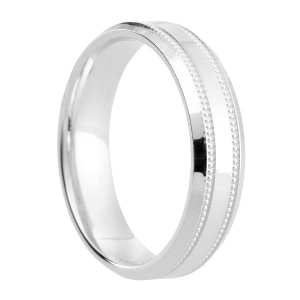 Platinum Polished Bead Centre & Bevelled Classic Medium 5mm Wedding Band