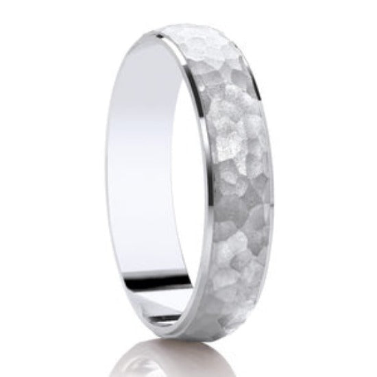 Platinum Hammered Matte & Polished Edges Classic Medium 5mm Wedding Band