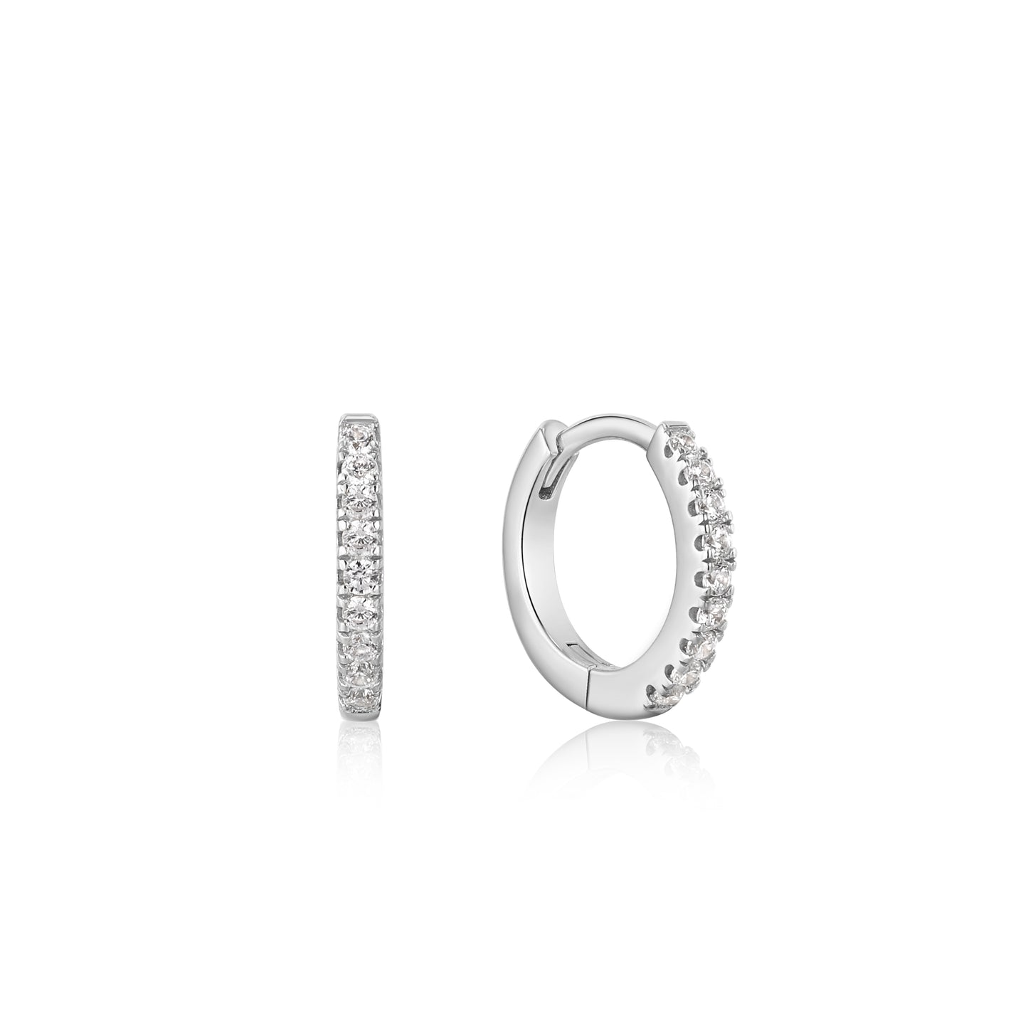 Ania Haie Rhodium Plated Silver Sparkle Huggie CZ Hoop's
