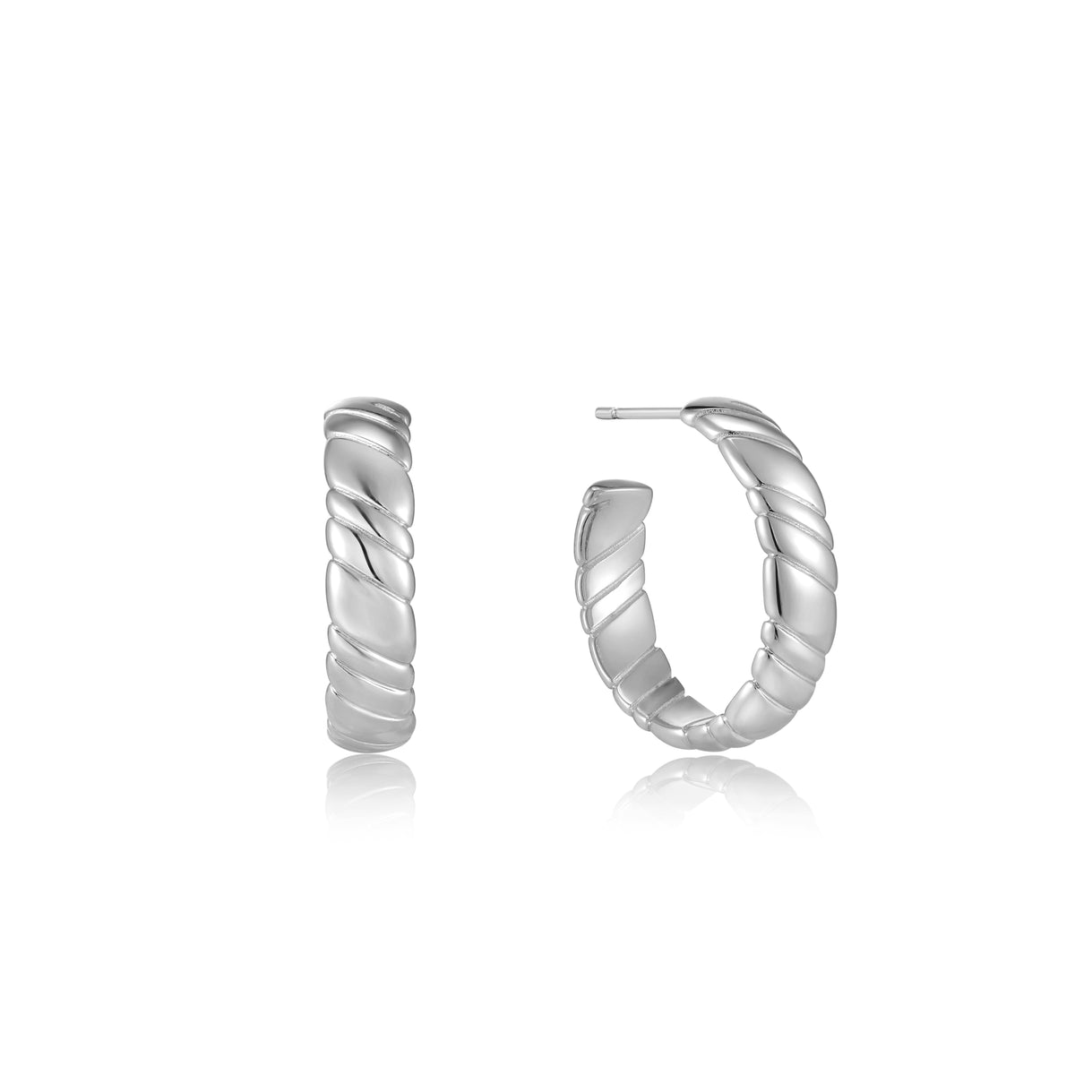 Ania Haie Rhodium Plated Silver Smooth Twist Hoop Stud Earring's