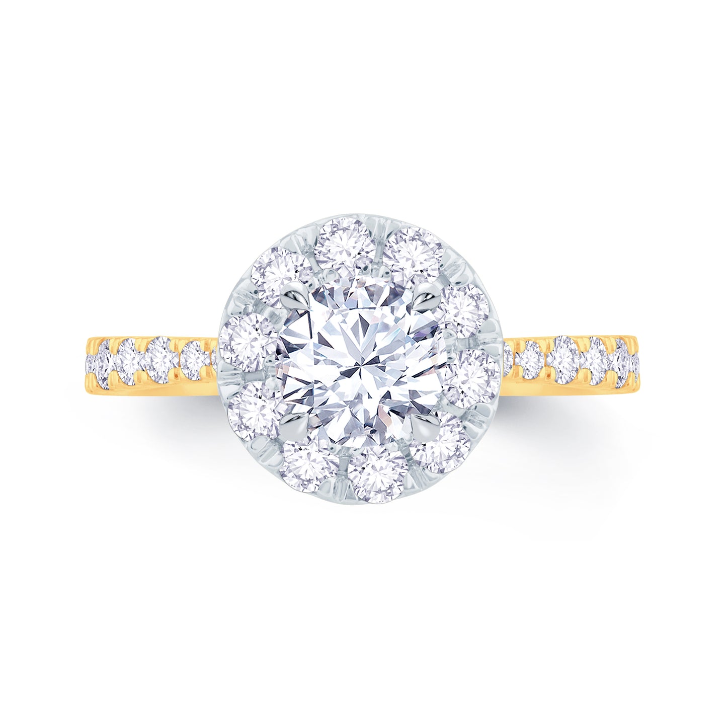 18ct Yellow Gold Brilliant Round & Double Halo, Shoulder Set Diamond Ring, 0.96ct