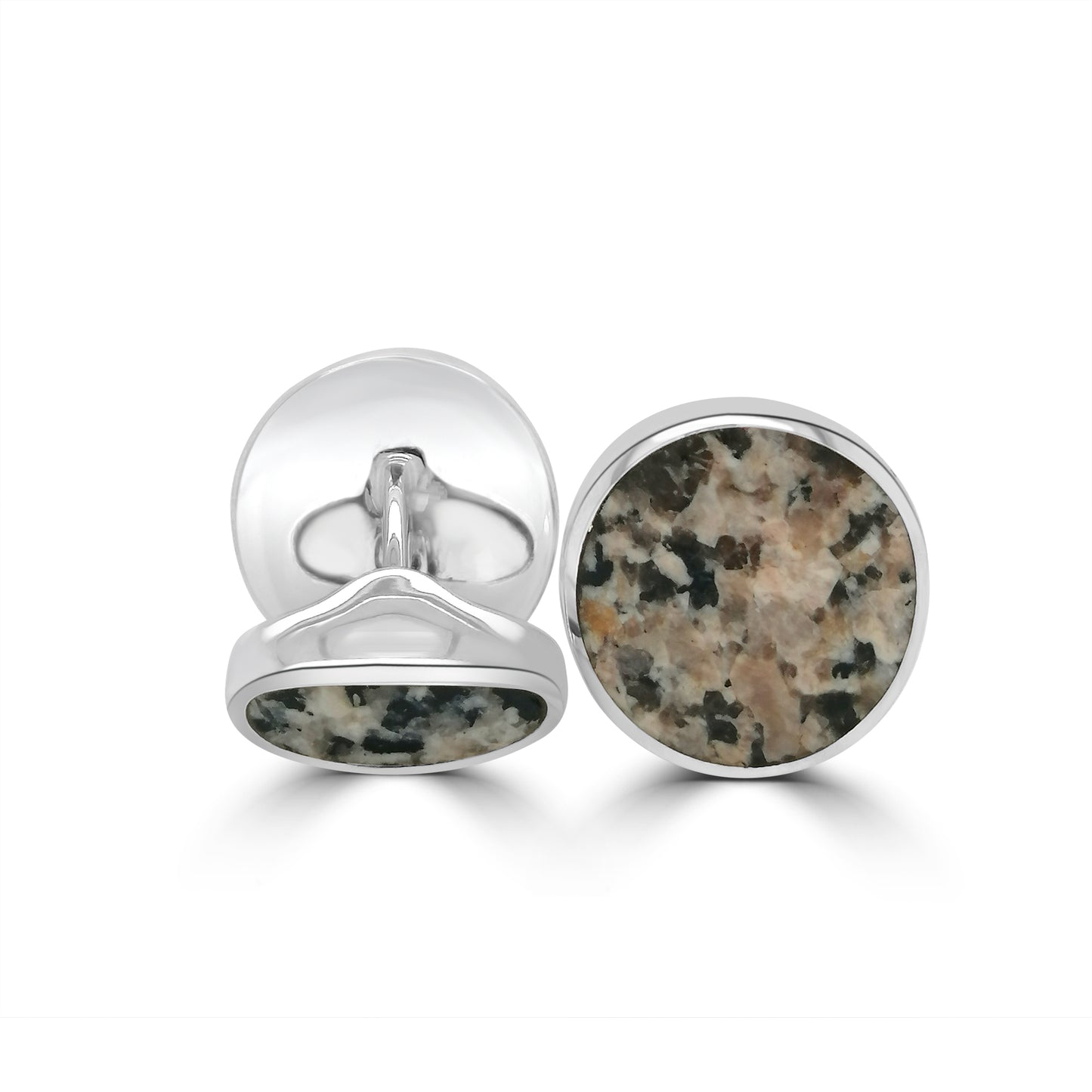 Orlap Sterling Silver Granite Stone Swivel Back Cufflinks