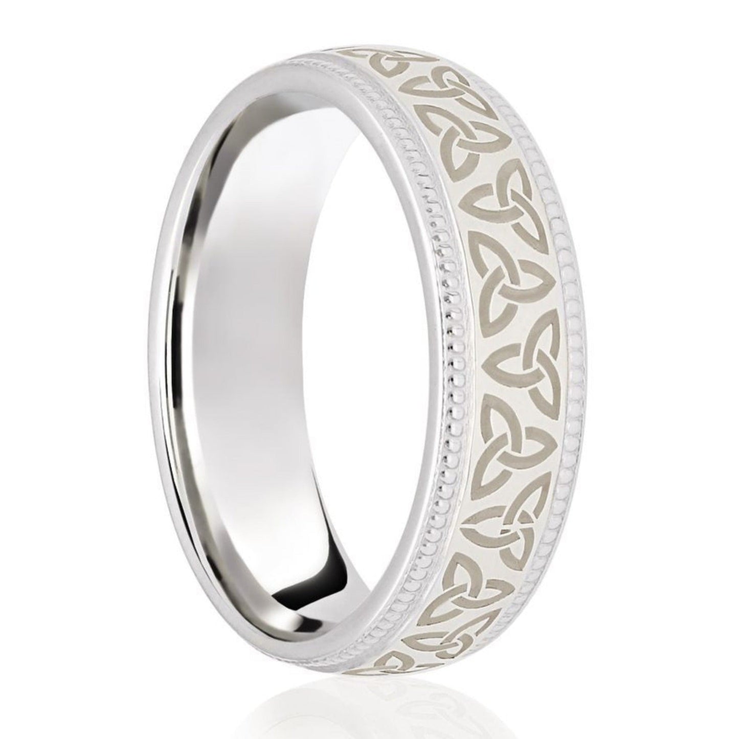 Platinum Celtic Trinity Beaded Edge Classic Medium 6mm Wedding Band