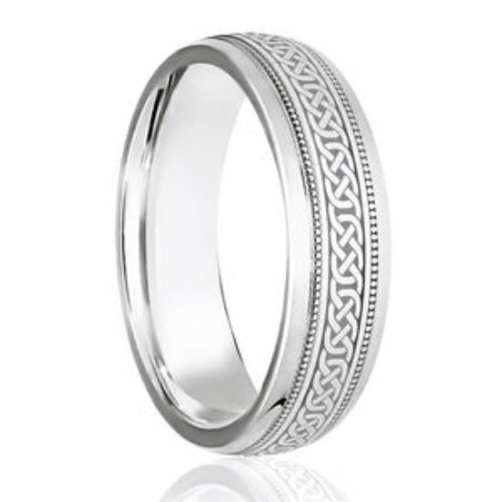 Platinum Celtic Design Beaded Classic Medium 6mm Wedding Band