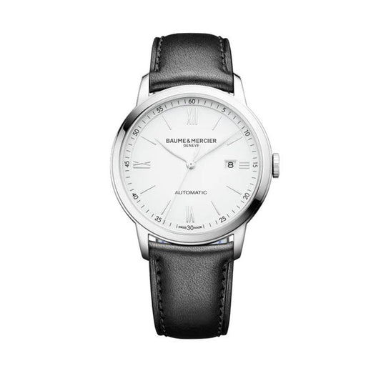 Baume & Mercier 42mm Auto Classima White & Date Dial Leather Watch