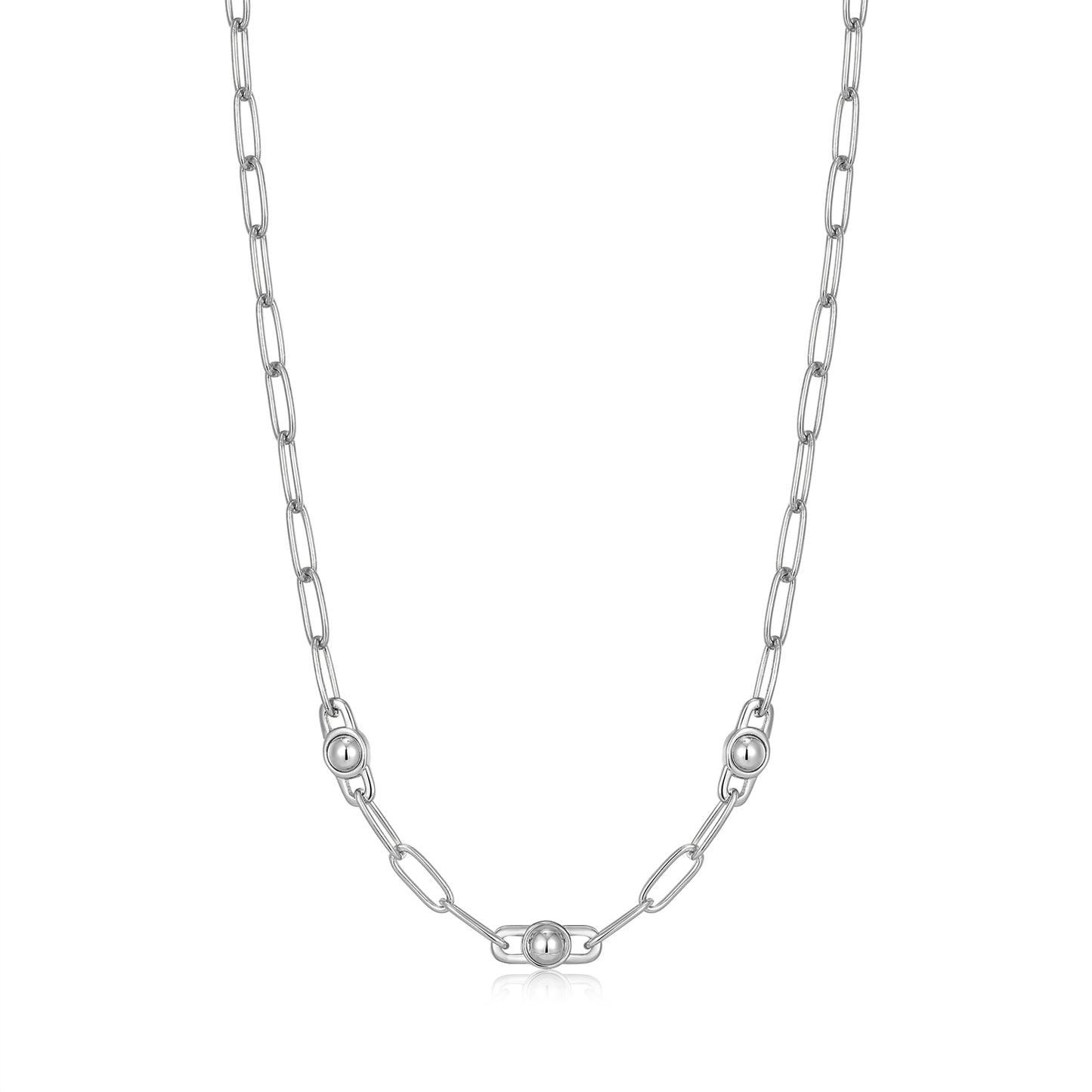 Ania Haie Rhodium Plated Silver Multi Orb Link Chunky Necklace