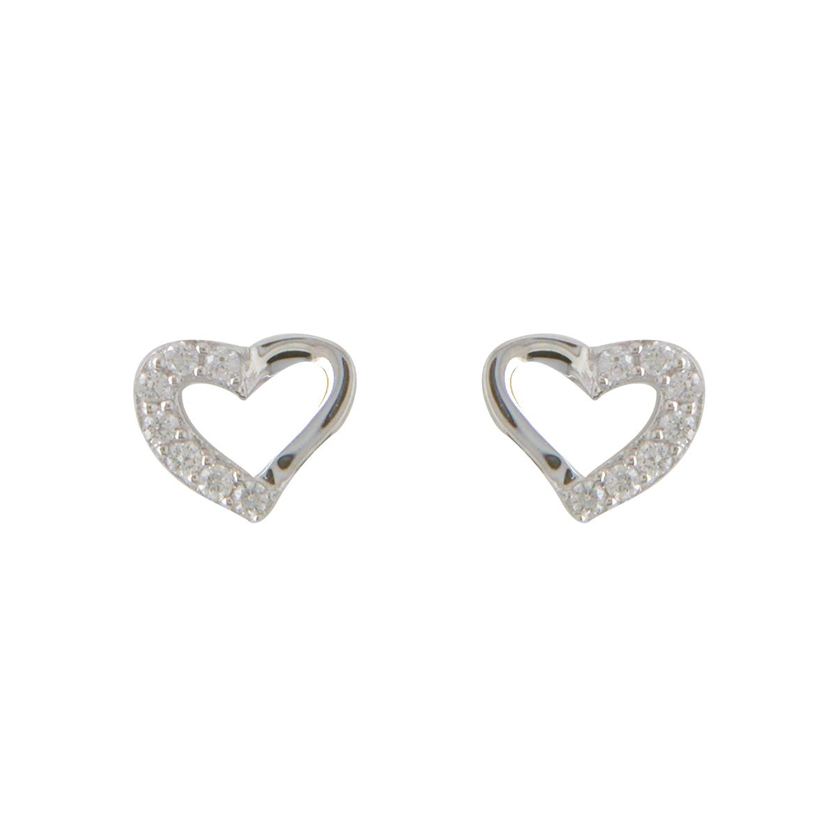 Sterling Silver Open Heart & Set CZ Stud Earrings