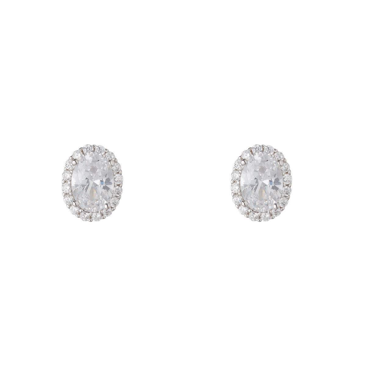 Sterling Silver Oval & Halo CZ Earrings