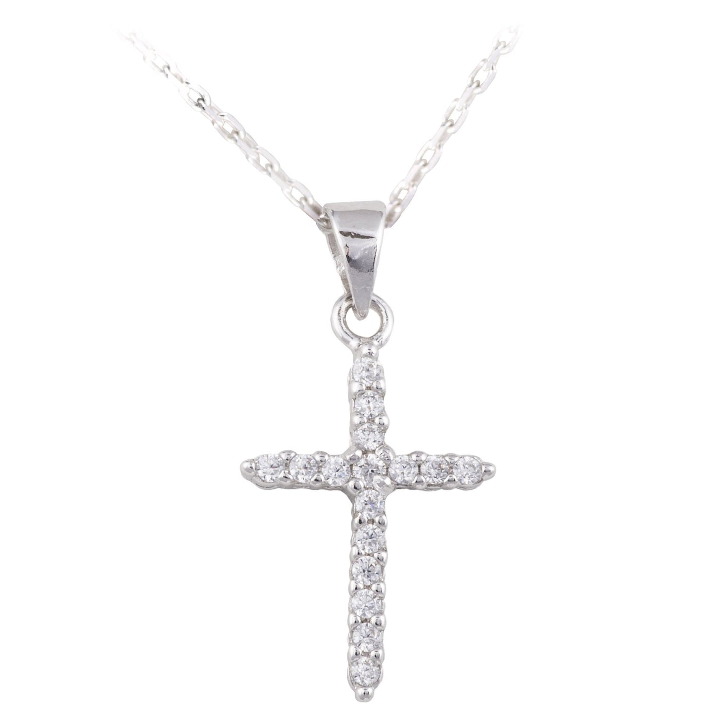Sterling Silver CZ Set Cross Necklace