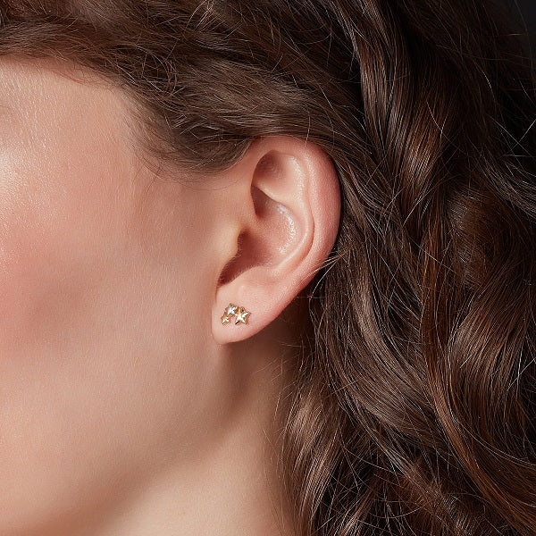 9ct Yellow & White Gold Clustered Star Earrings
