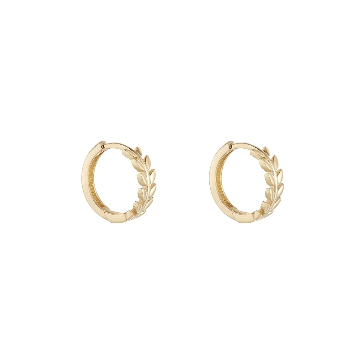 9ct Yellow Gold 10mm Laurel Leaf Hoop Earrings