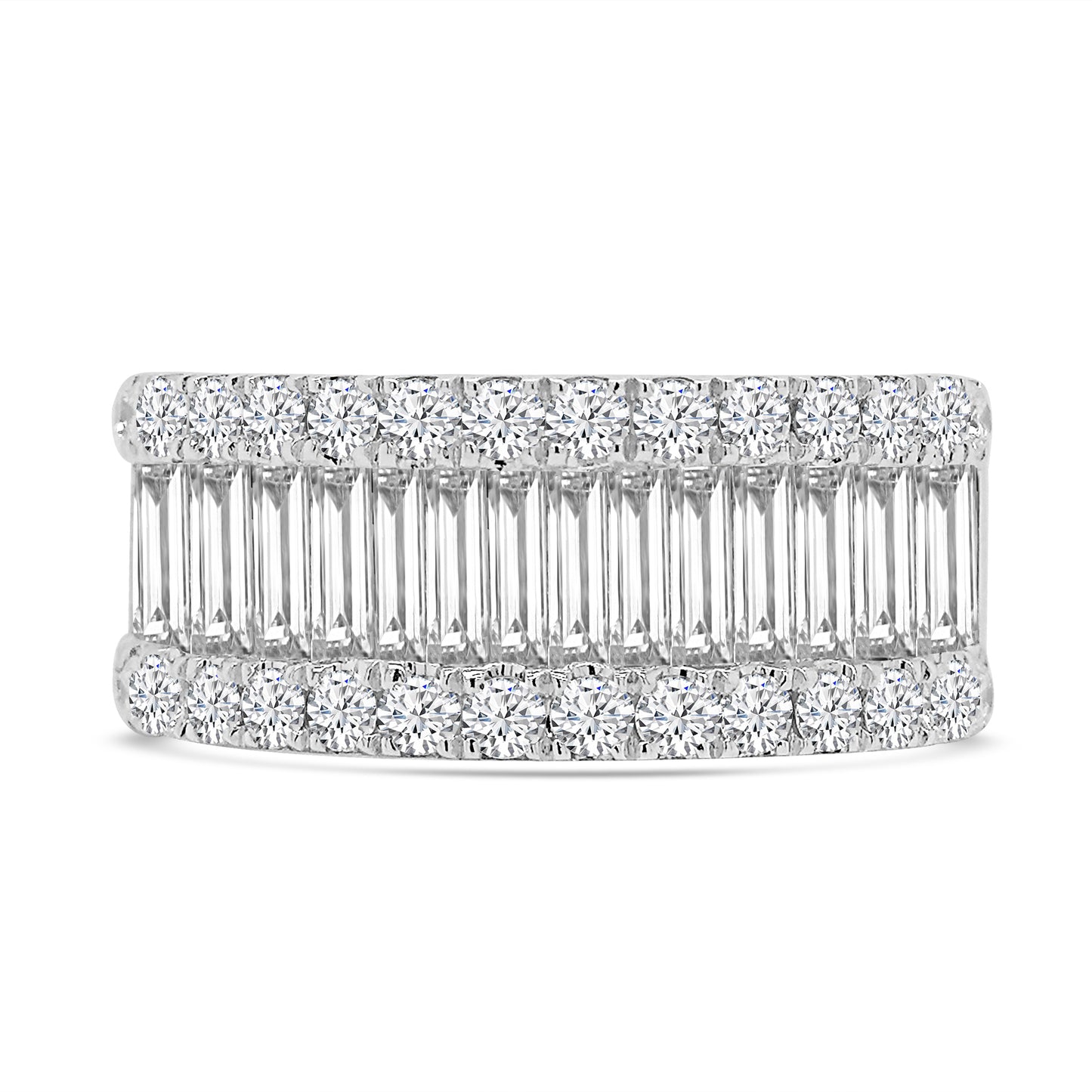 18ct White Gold Three Row Baguette & Brilliant Round Eternity Ring 1.91ct