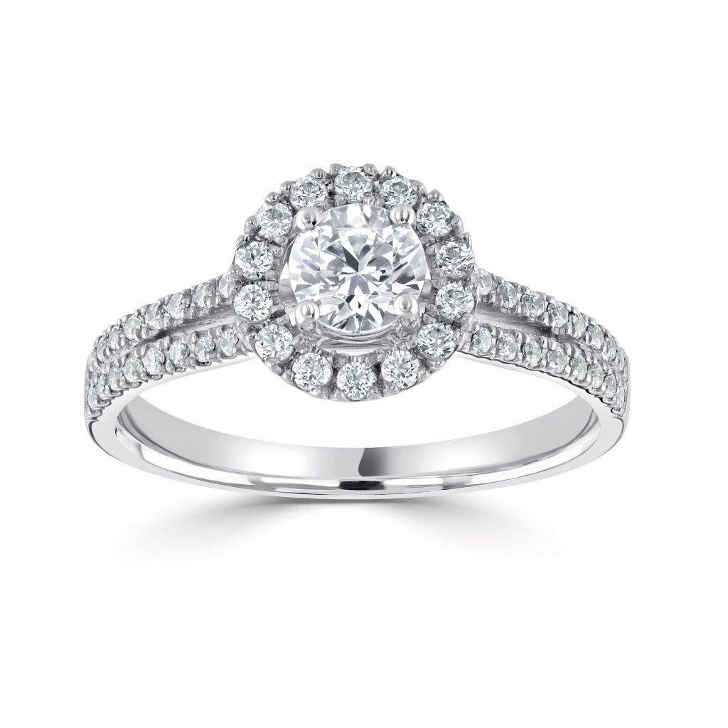 Platinum Brilliant Round & Halo & Shoulder set Diamond Ring 0.81ct