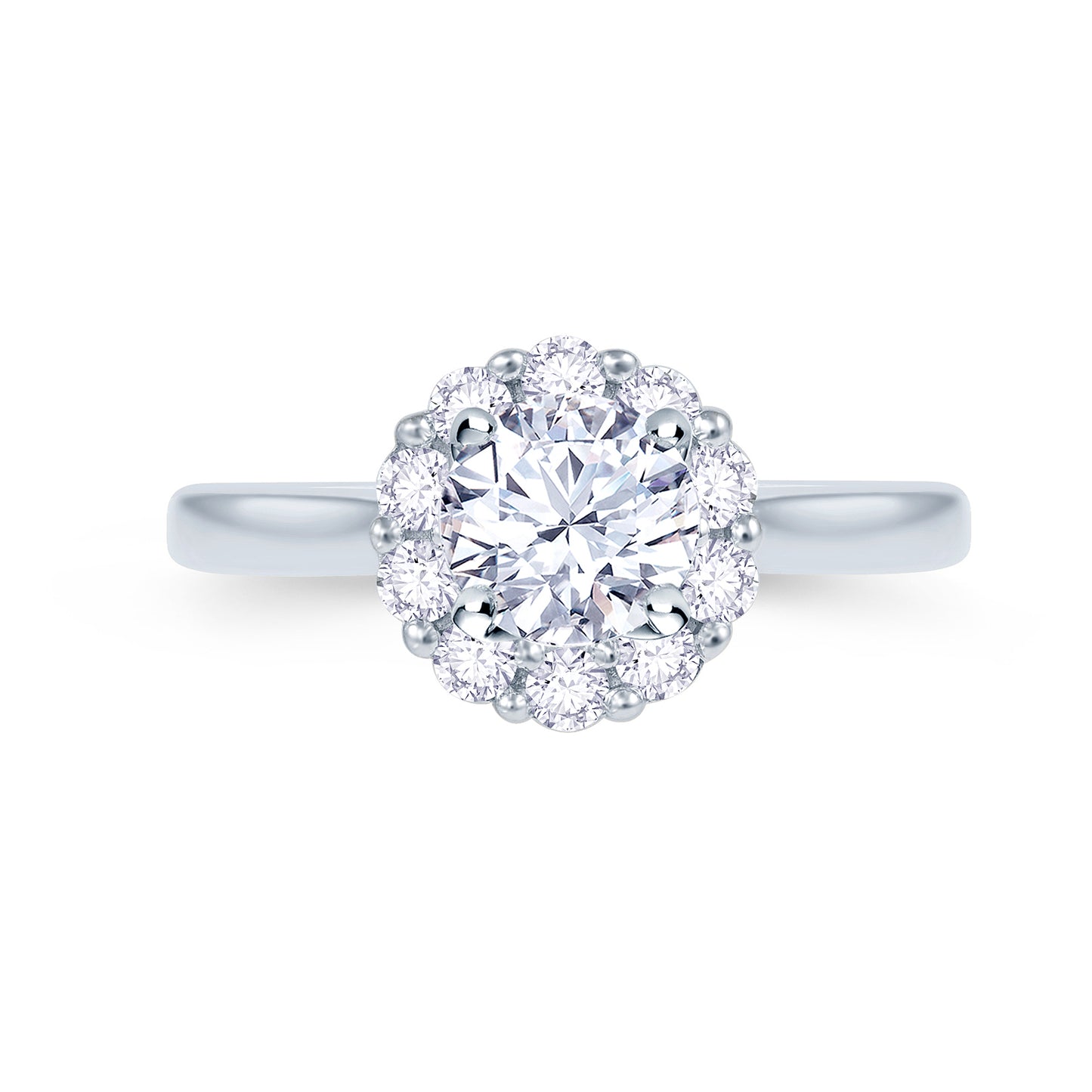 Platinum Brilliant Round & Halo Diamond Ring, 0.74ct