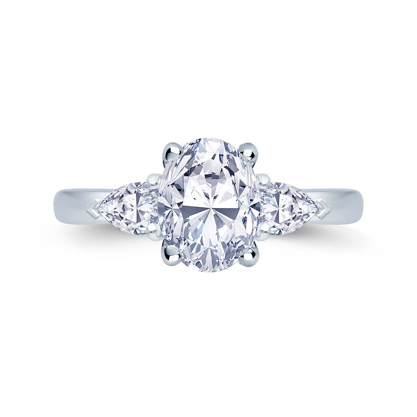 Platinum Oval & Pear Three Stone Diamond Ring 0.96ct