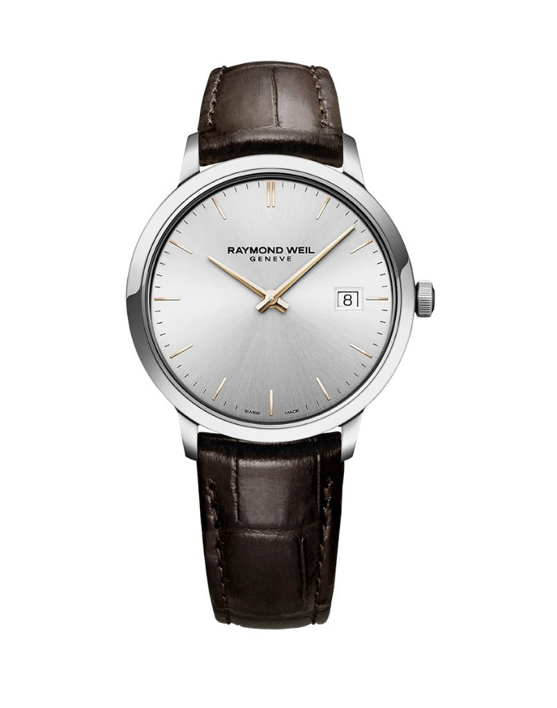 A Picture of Raymond Weil 39mm Toccata Steel Tone & Date Dial Leather Strap Watch