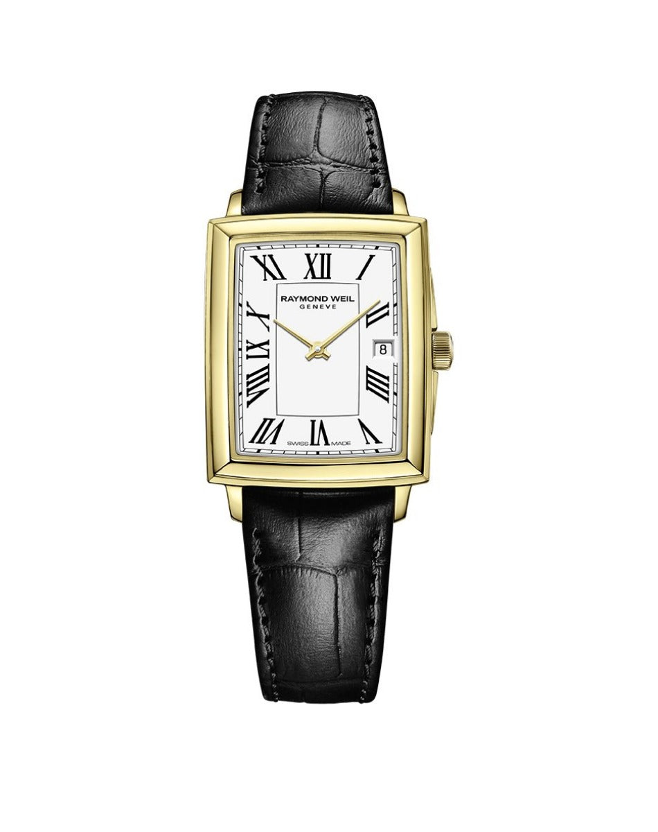 A Picture of Raymond Weil 35mm Toccata Yellow Gold Toned White & Date Dial Leather Watch