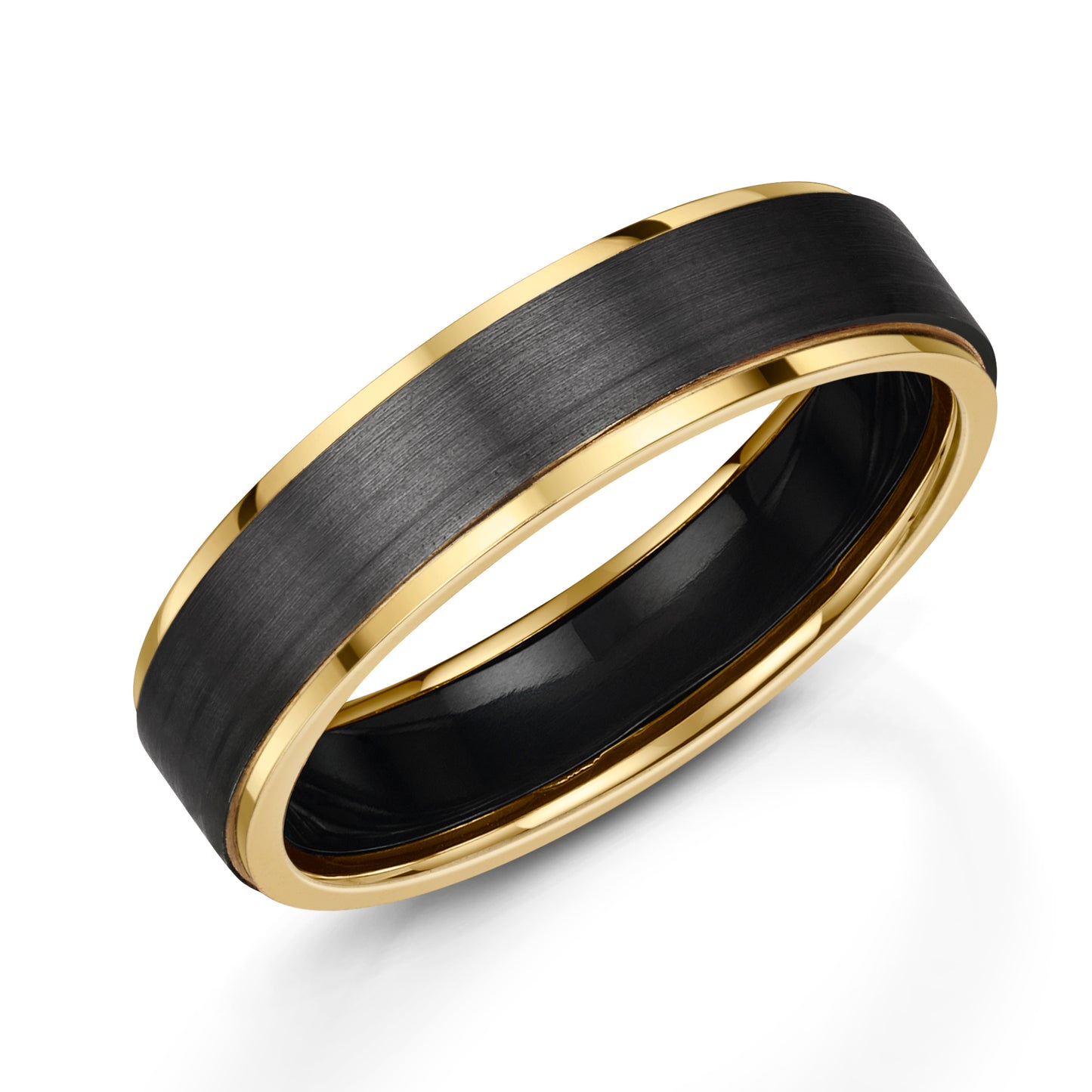 Zirconium & 9ct Yellow Gold 5.5mm Matte Flat Court Wedding Band