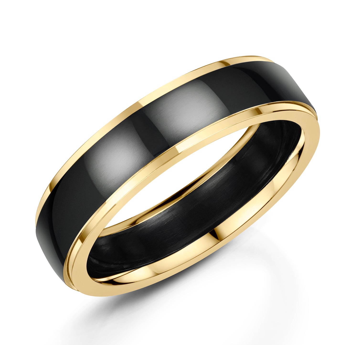 Zirconium & 9ct Yellow Gold 5.5mm Polished Flat Court Wedding Band