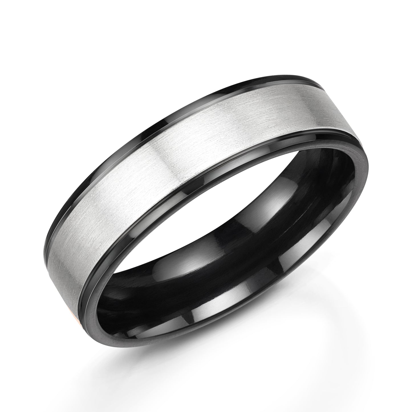 Zirconium & Platinum 6mm Matte & Polished Rounded Flat Wedding Band