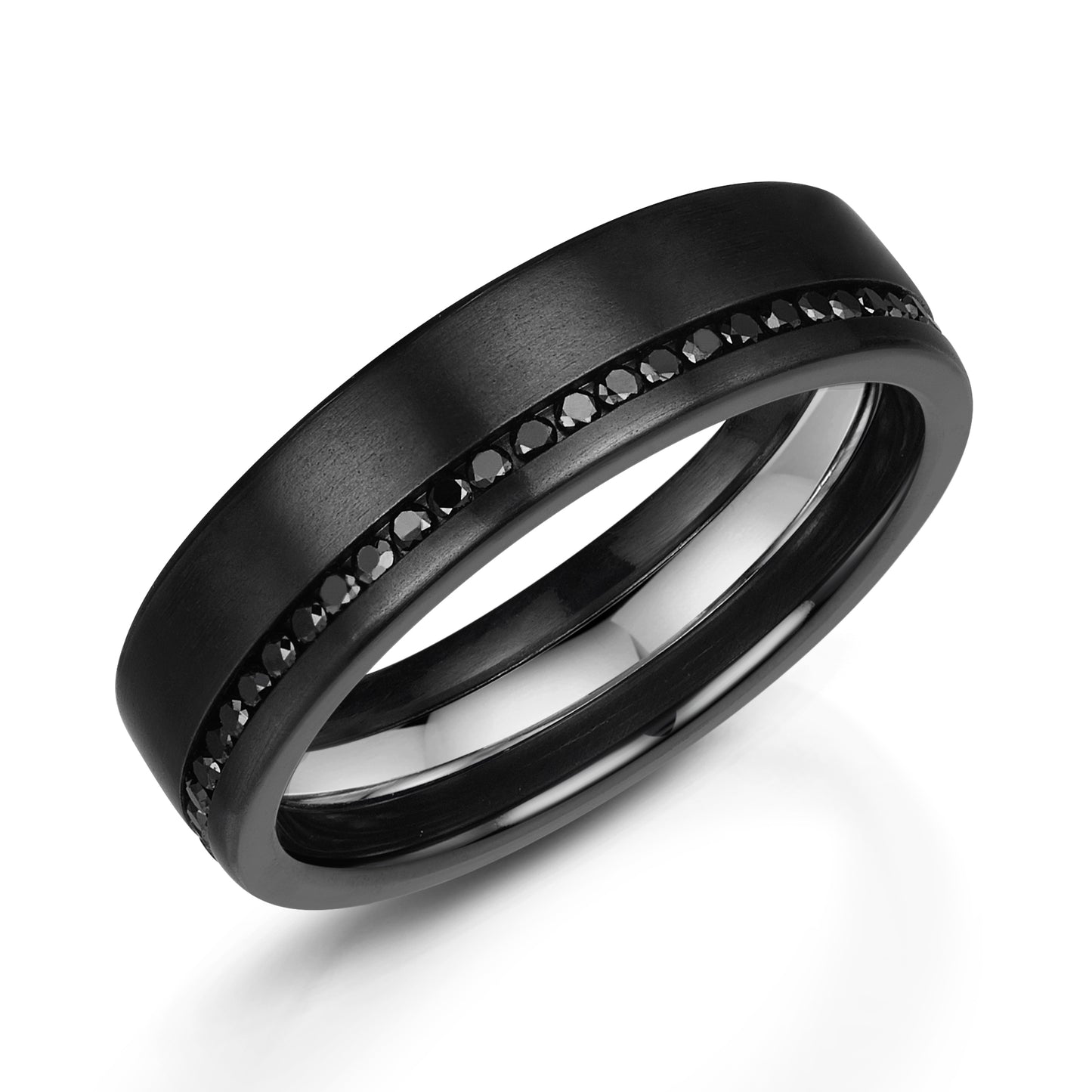 Platinum, Zirconium & Black Diamond 6mm Matte Traditional Court Wedding Band, 0.50ct