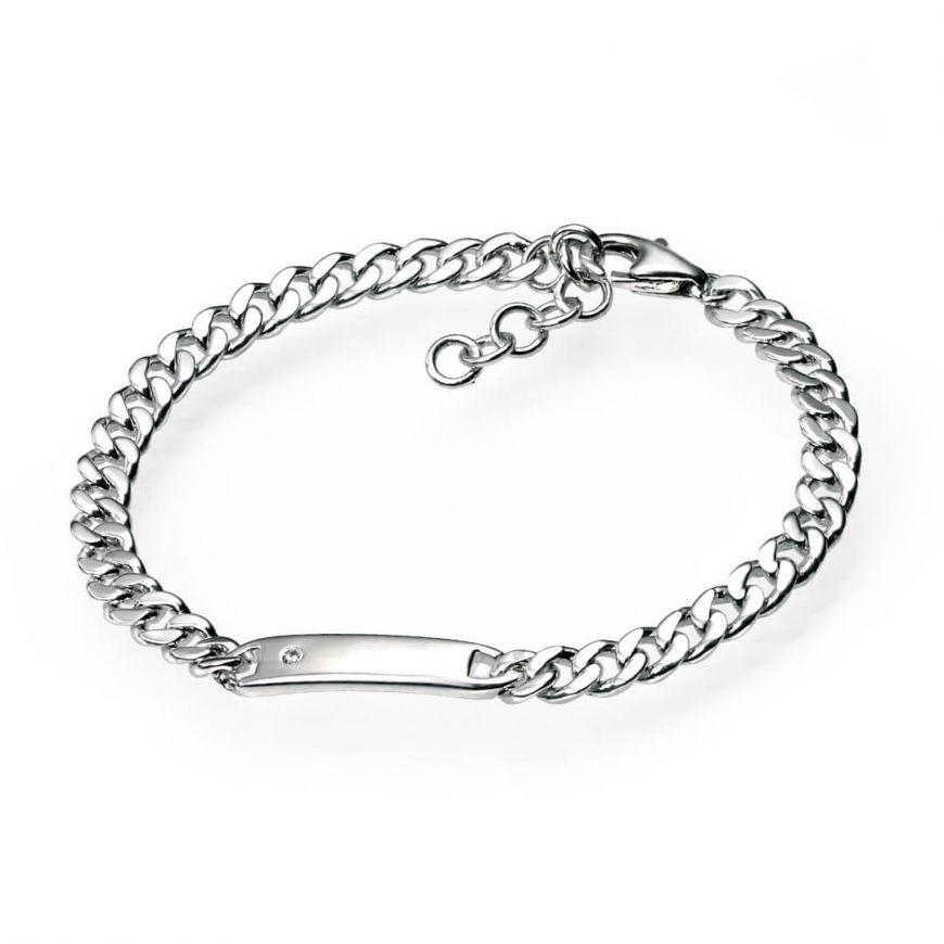 Sterling Silver Children's ID Diamond Set Bracelet