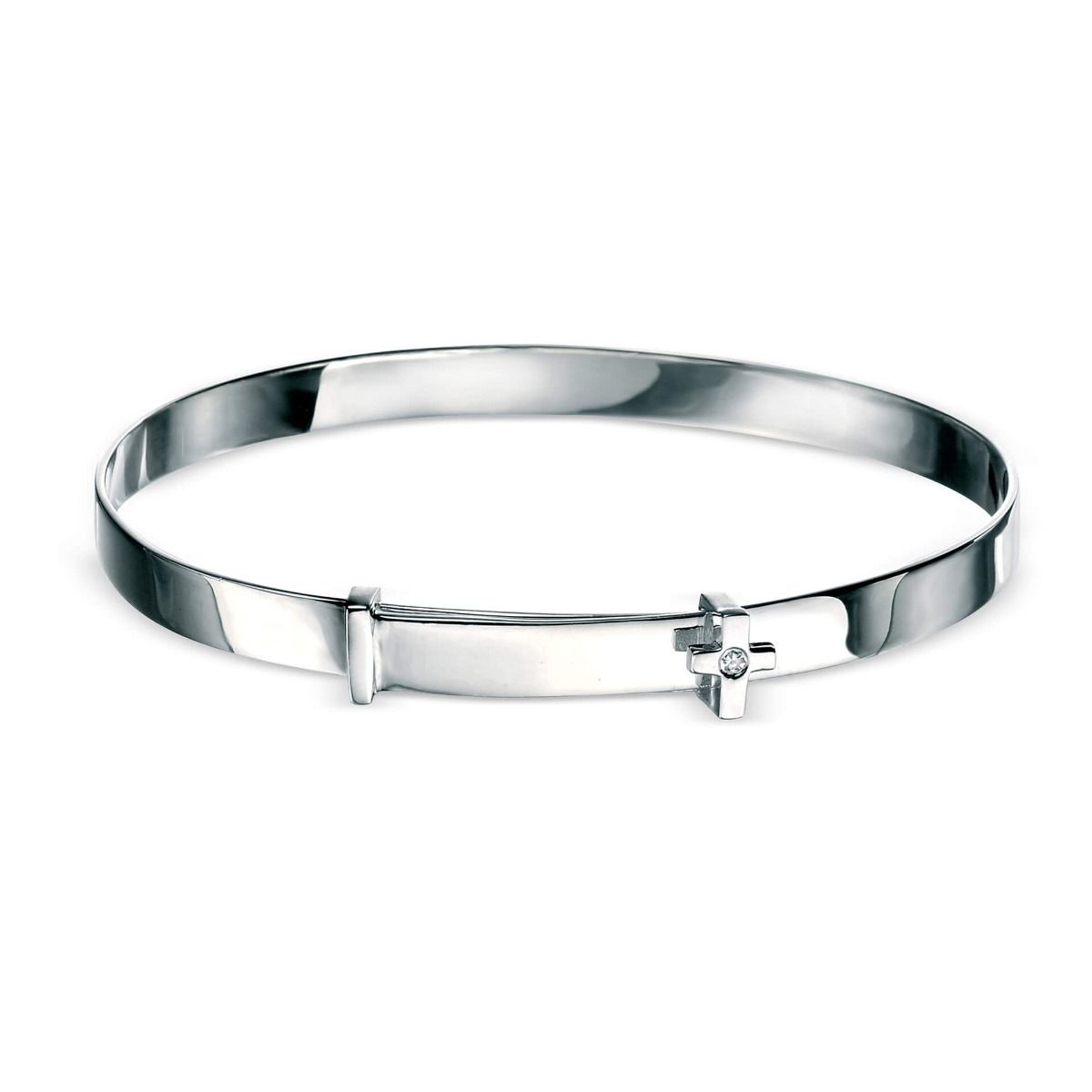 Sterling Silver Cross & Diamond Baby Bangle