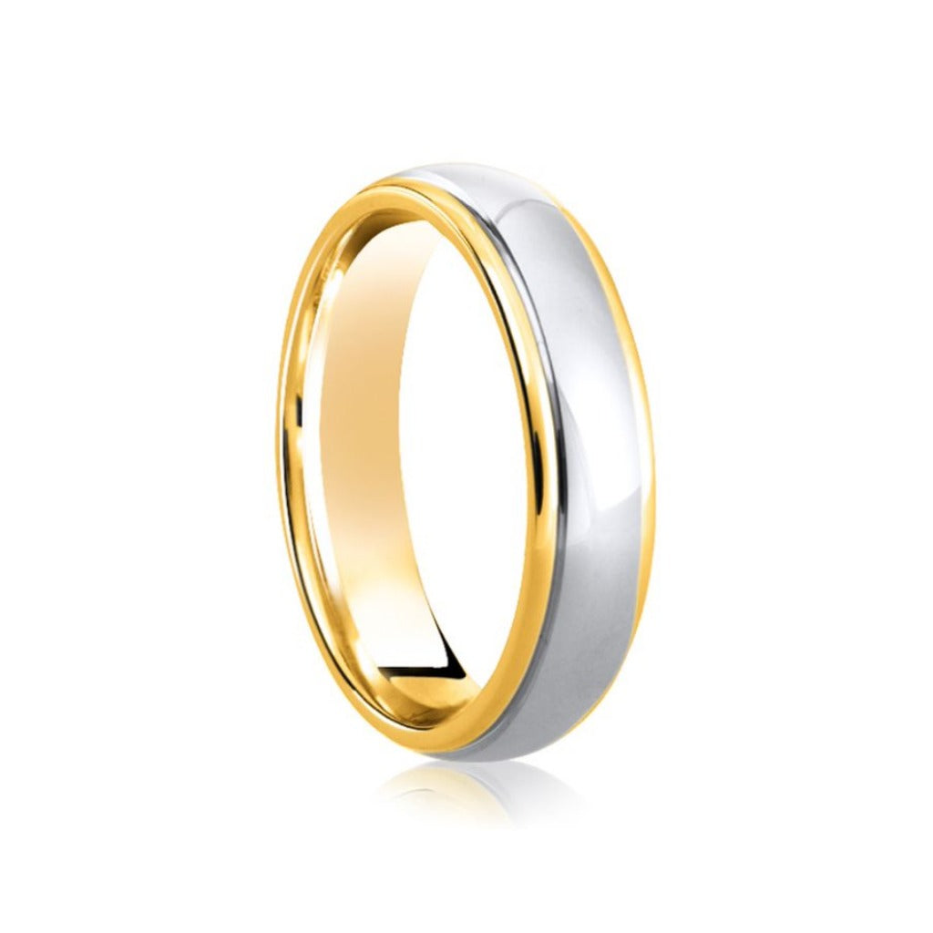 Platinum & Yellow Gold Inlaid Groove Polished Classic Medium 5mm Wedding Band