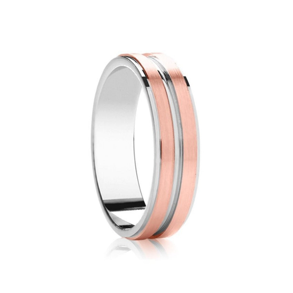 18ct Rose Gold & Platinum Double Row Medium 6mm Wedding Band