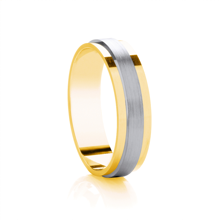 18ct Yellow Gold & Platinum Matte Centre & Polished Classic Medium 6mm Wedding Band