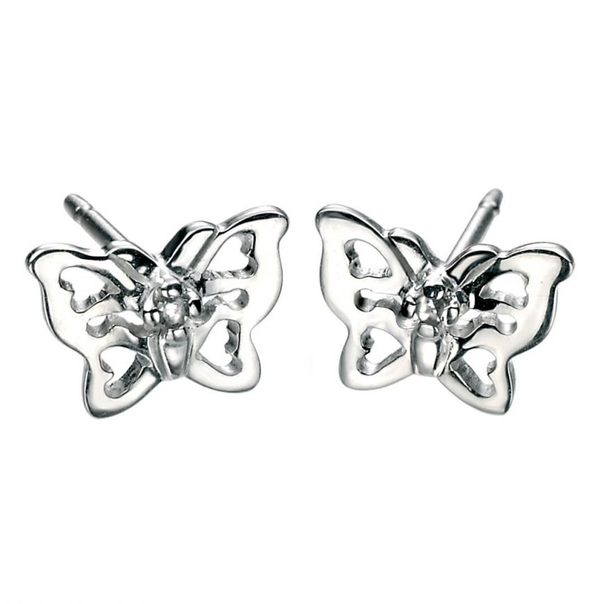 Sterling Silver Children's Filigree Butterfly Diamond Set Stud Earrings