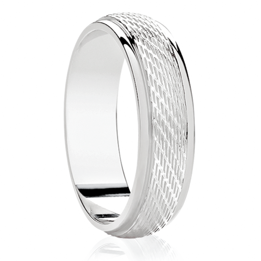 Platinum Textured Matte & Polished Classic Medium 5mm Wedding Band