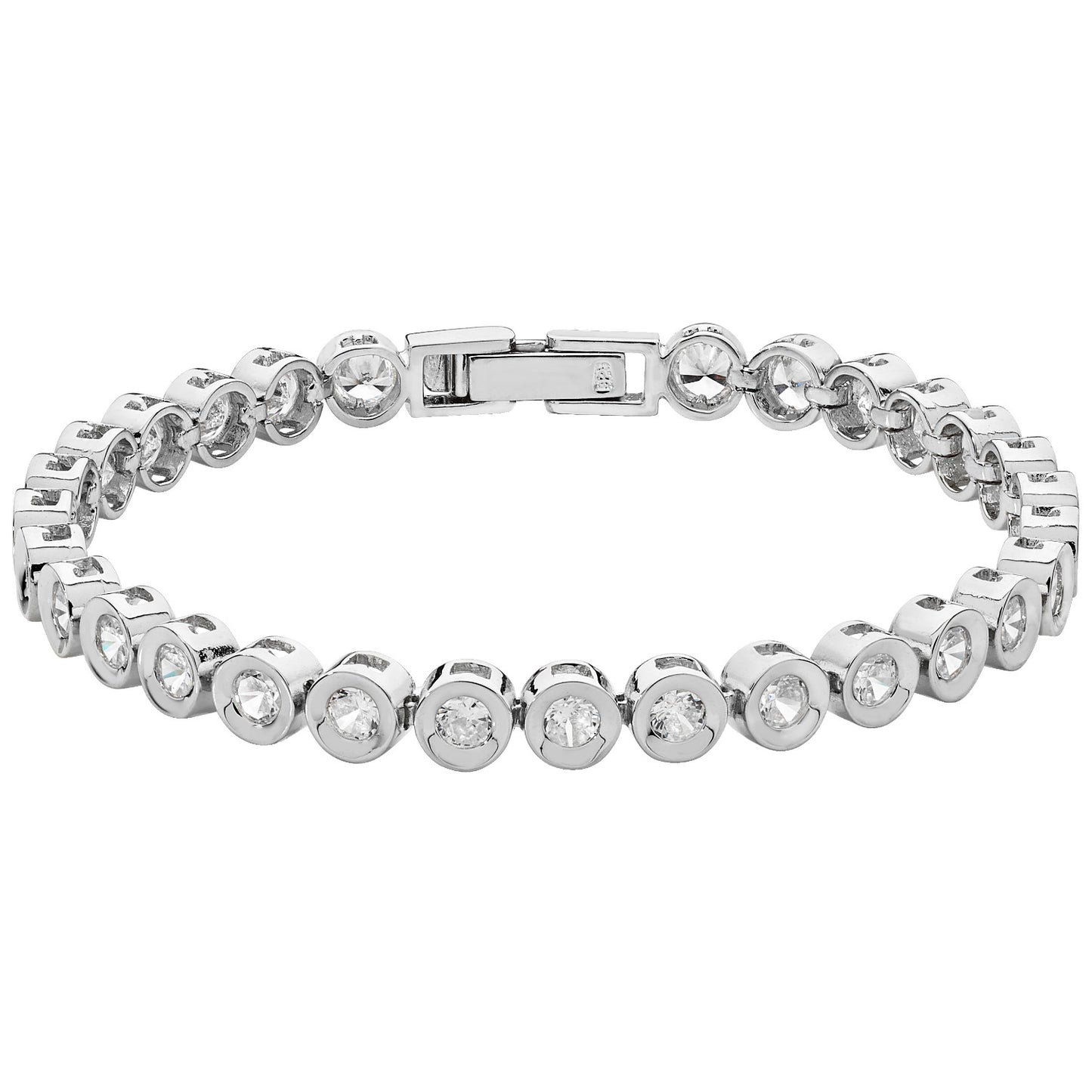 Sterling Silver Rub-Over CZ Line Tennis Bracelet