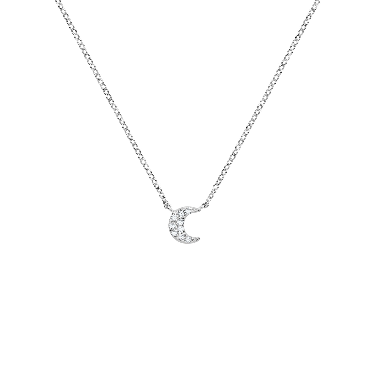 Sterling Silver CZ Crescent Moon Necklace