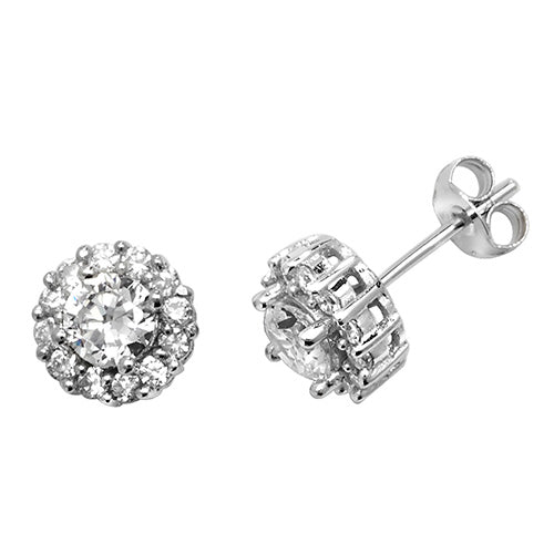 Sterling Silver Round Halo CZ Stud Earrings Shop Online Jack