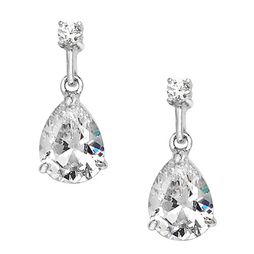 Sterling Silver Brilliant Round & Pear Cut CZ Drop Earrings