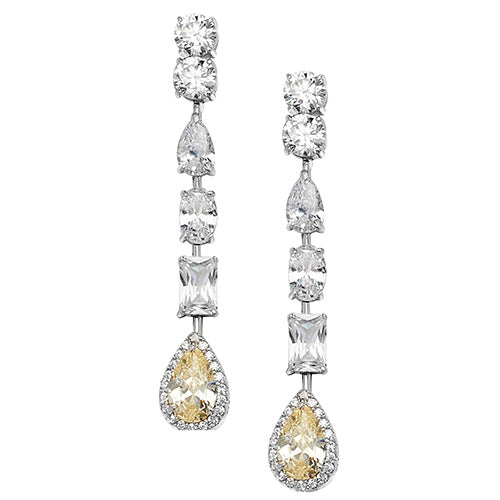 Sterling Silver Multi-Stone White & Yellow CZ Drop Earrings Media 1 of 1