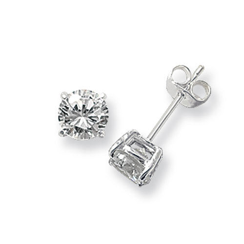 Sterling Silver 6mm Round Solitaire CZ Stud Earrings