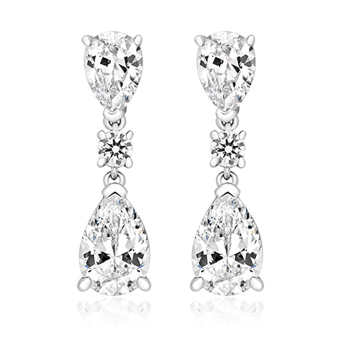 Sterling Silver Pear & Brilliant Cut CZ Drop Earrings