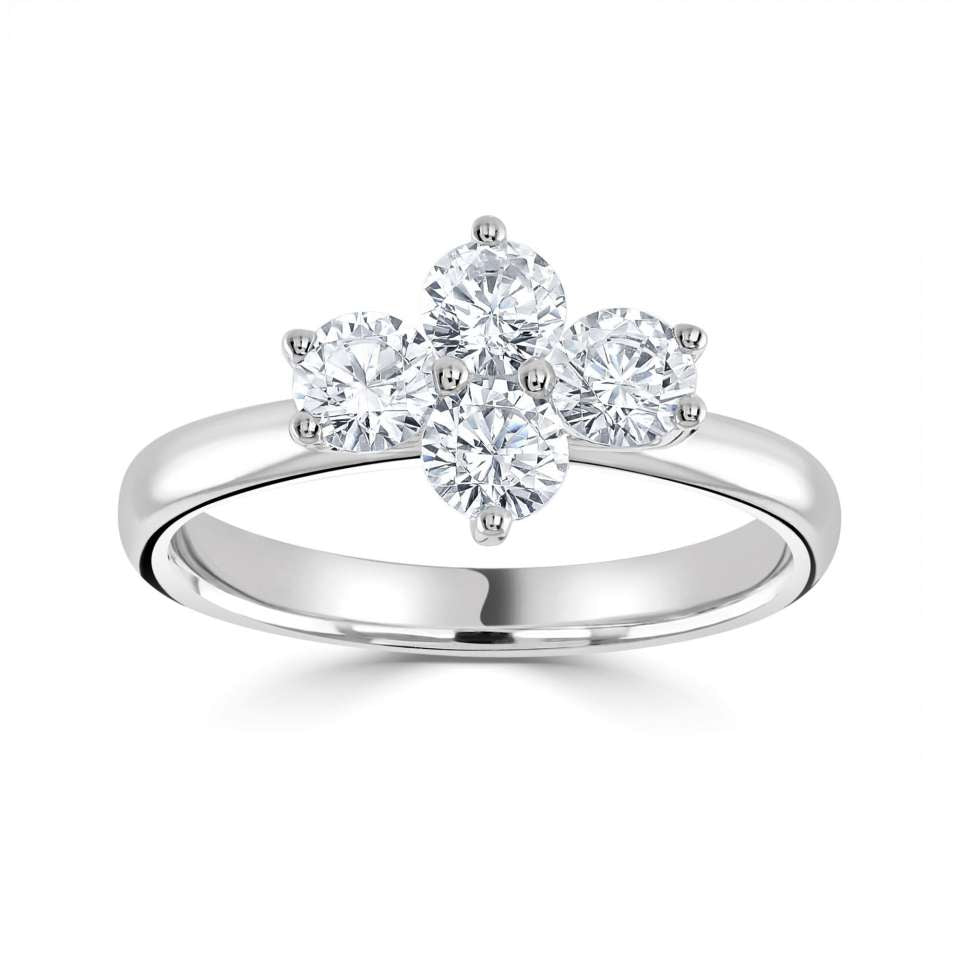 Platinum Four Stone Cluster Diamond Ring, 1.00ct