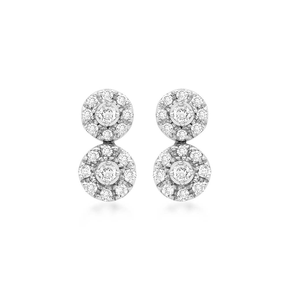 9ct White Gold Diamond Cluster Double Drop Earrings