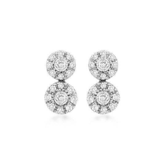 9ct White Gold Diamond Cluster Double Drop Earrings